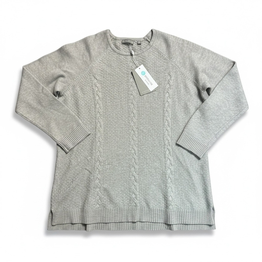 Cyrus  Evolution Women 1X Kitten Heather Grey Cable Knit Sweater Stitch Fix‎ NEW